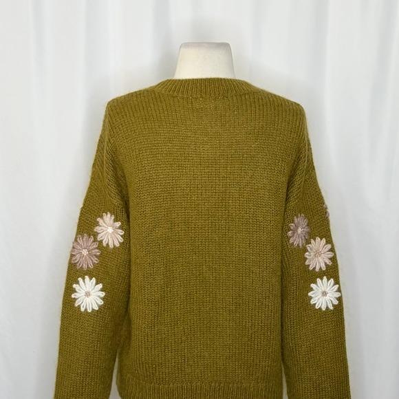 SÉZANE La Maille Sezane Suzon Jumper Sweater Olive Floral Embroidered Large - Picture 11 of 15